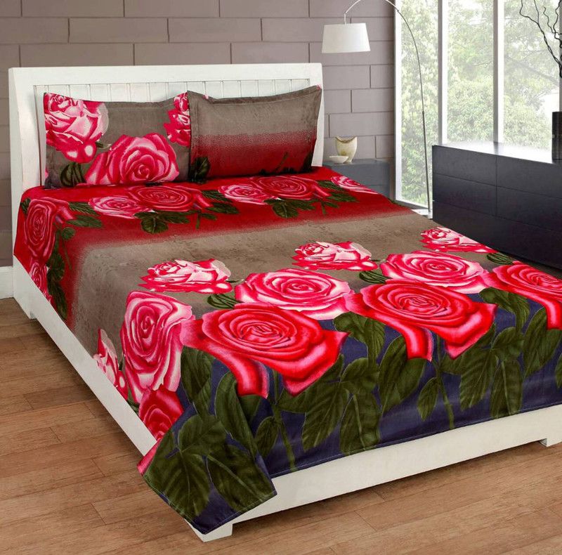 bhavyata 140 TC Polycotton Double 3D Printed Flat Bedsheet  (Pack of 1, Multicolor)