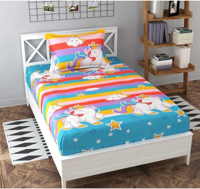 GRACE FULL 150 TC Microfiber Single Cartoon Flat Bedsheet  (Pack of 1, Multicolor)