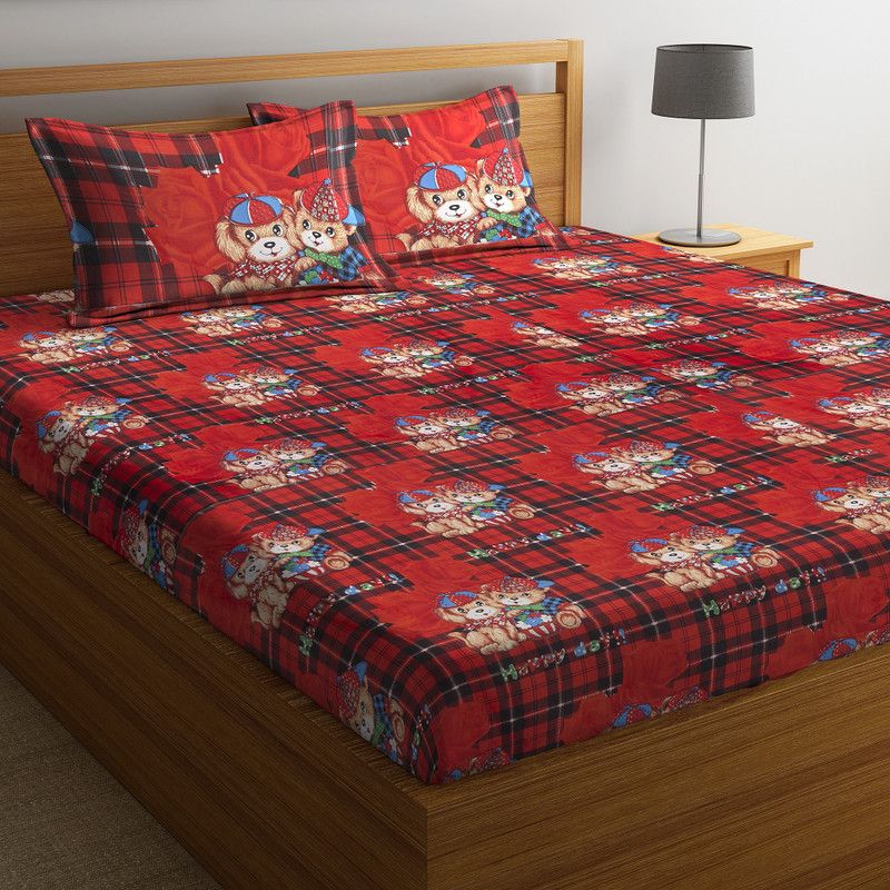 iSpace 160 TC Microfiber Double Abstract Flat Bedsheet  (Pack of 1, Red)