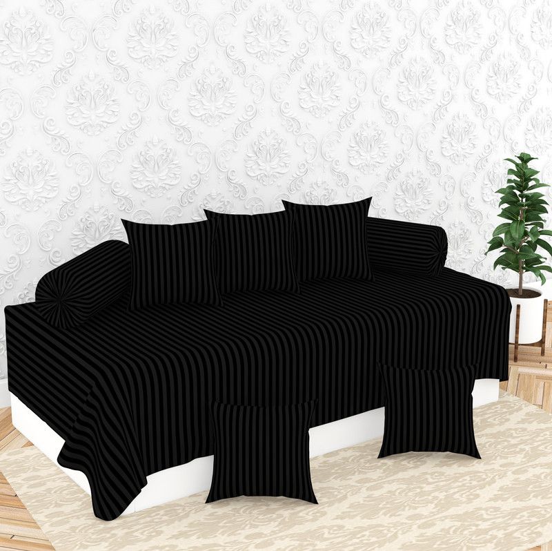 BROMWICK Polycotton Striped Diwan Set  (Black)