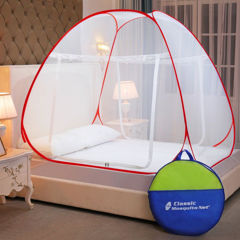 Classic Mosquito Net Polyester Adults Washable Foldable for Double Bed & King Size Bed (200*200*145 CM) Mosquito Net  (Red, Tent)
