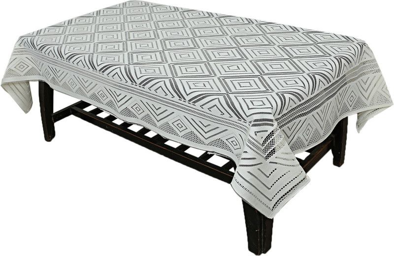 TANLOOMS Self Design 2 Seater Table Cover  (White, Cotton)