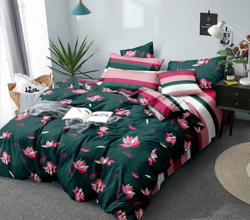 180 TC Cotton Double Floral Bedsheet  (Pack of 1, Green)