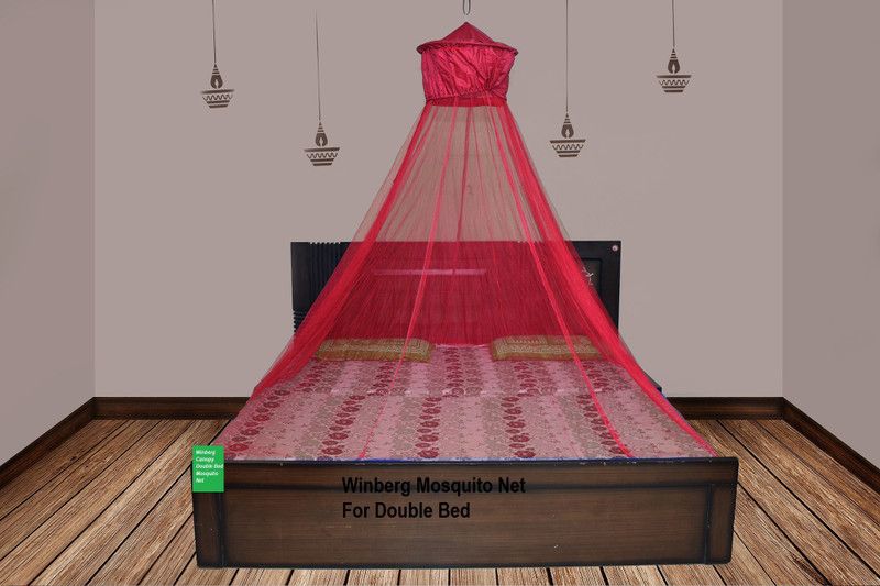 Winberg Nylon Adults Washable Double Bed Canopy Net Mosquito Net  (Red, Ceiling Hung)