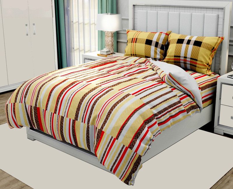 SHOPIFY 250 TC Cotton King Striped Flat Bedsheet  (Pack of 1, Multicolor)
