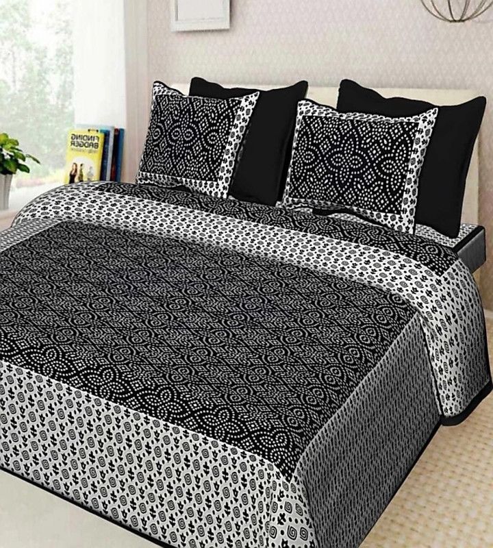 Plethora 151 TC Cotton Double Jaipuri Prints Flat Bedsheet  (Pack of 1, Grey)