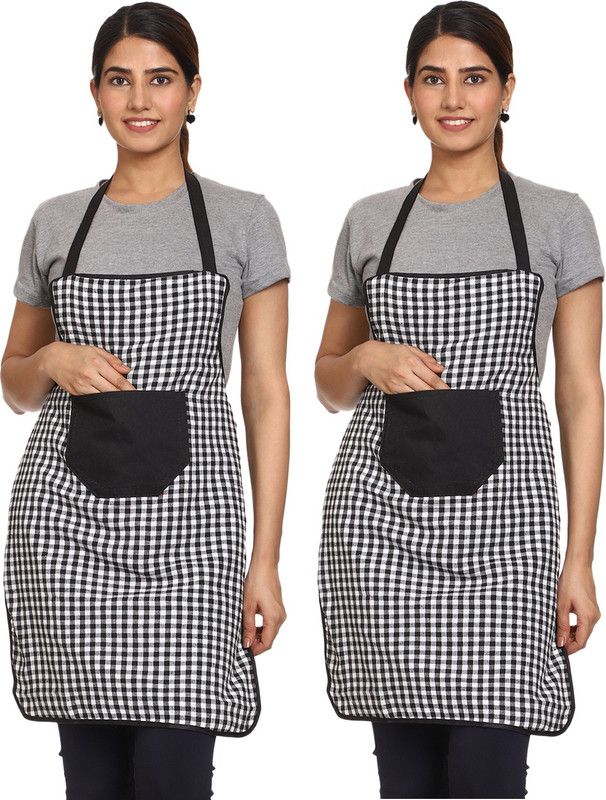 Cotton Chef's Apron - Free Size  (Black, Pack of 2)