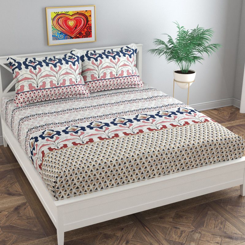 Florida 180 TC Cotton King Floral Flat Bedsheet  (Pack of 1, Blue, White)