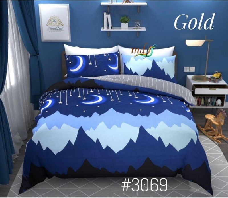 Hot Dealzz 210 TC Polycotton Queen Printed Flat Bedsheet  (Pack of 1, Blue, White, Green)