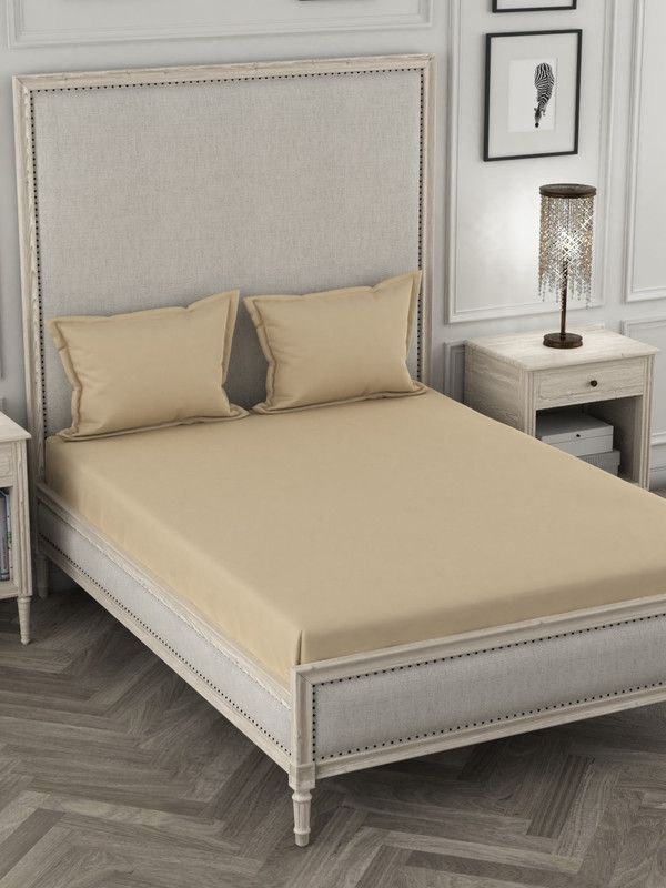 ROSARA HOME 210 TC Cotton Queen Solid Flat Bedsheet  (Pack of 1, Light Beige)