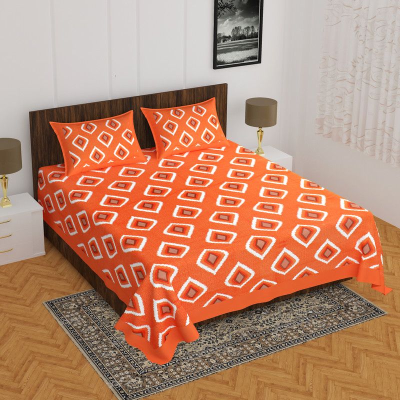 Indian Royal Fashion 144 TC Cotton Double Printed Flat Bedsheet  (Pack of 1, Orange)