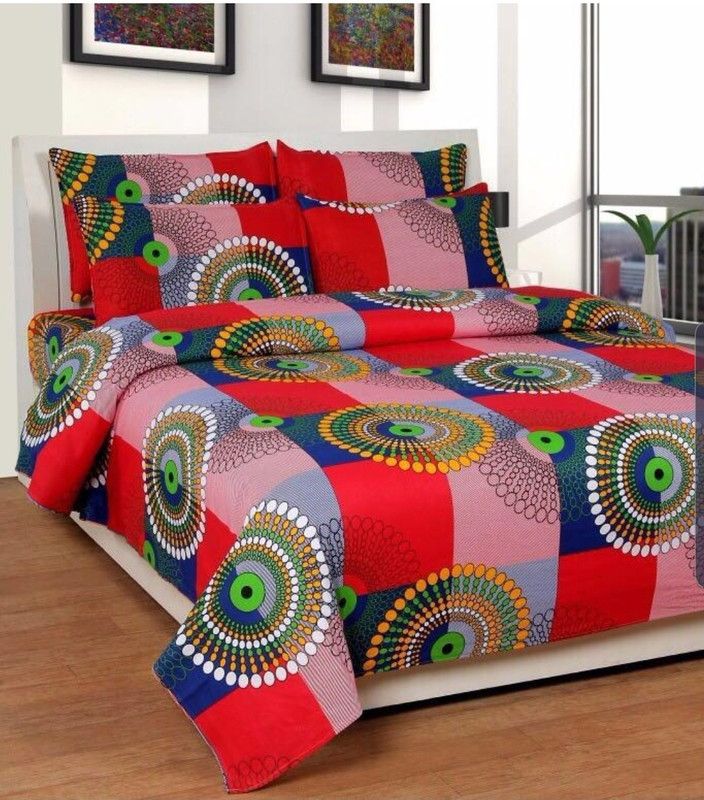 YezBay 0 TC Cotton Double Striped Flat Bedsheet  (Pack of 1, Red)