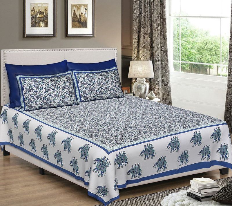 Sonal Textiles 250 TC Cotton Double Animal Flat Bedsheet  (Pack of 1, Blue)