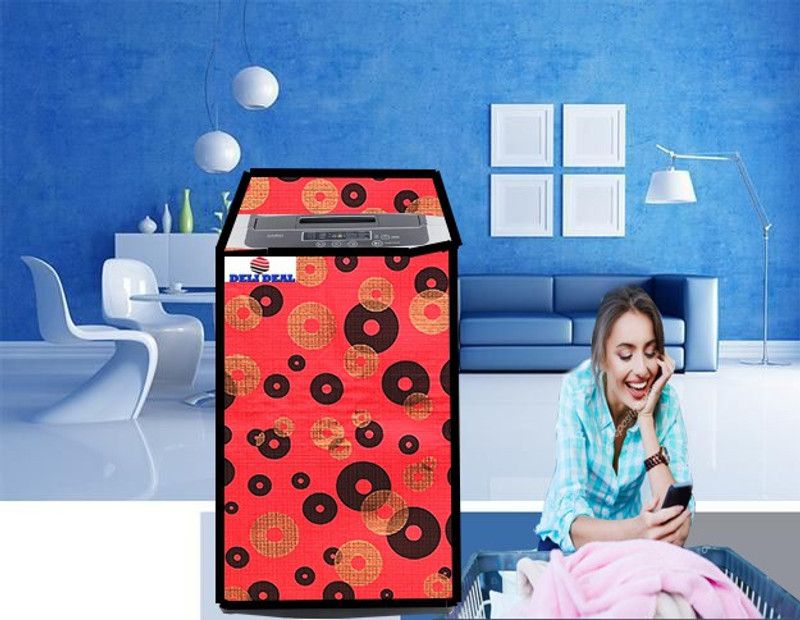 Delideal Top Loading Washing Machine Cover  (Width: 64 cm, Yellow, Red)