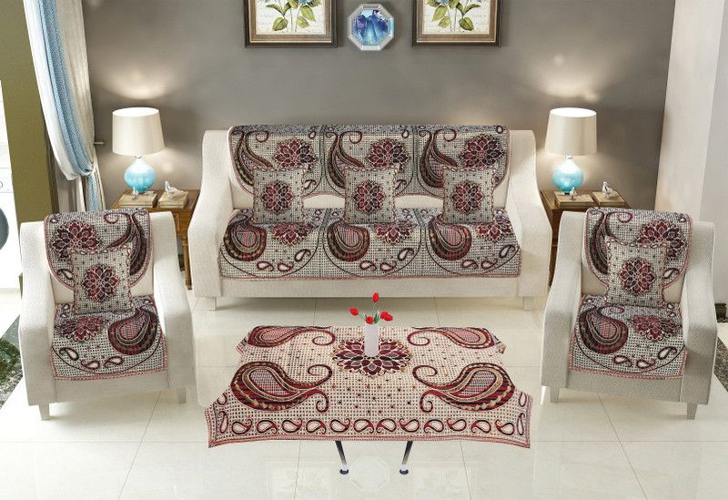 hargunz Cotton Floral Sofa Cover  (Maroon Pack of 12)