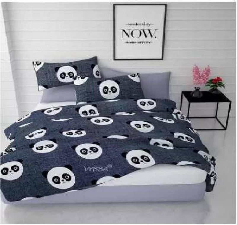 Recstiria Fab 260 TC Cotton Double Cartoon Flat Bedsheet  (Pack of 1, Black)