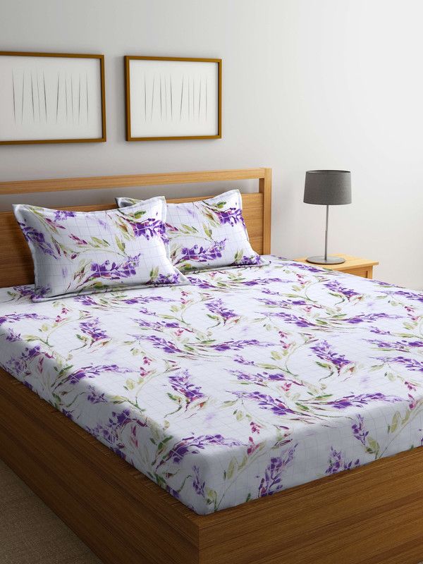 Bombay Dyeing 144 TC Cotton Double Abstract Flat Bedsheet  (Pack of 1, Purple)