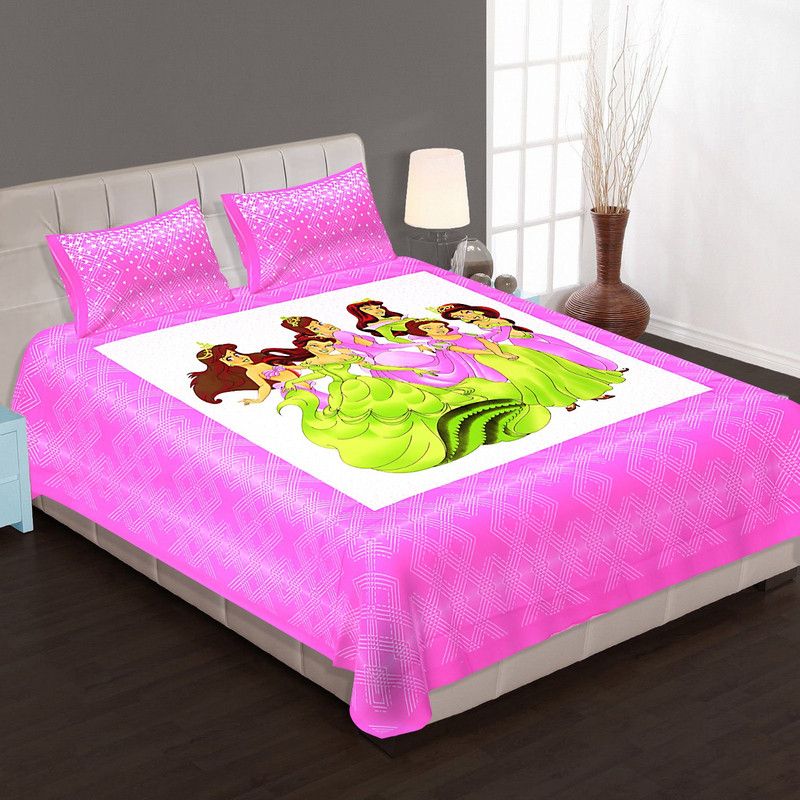 VRG 220 TC Cotton King Cartoon Flat Bedsheet  (Pack of 1, Pink)