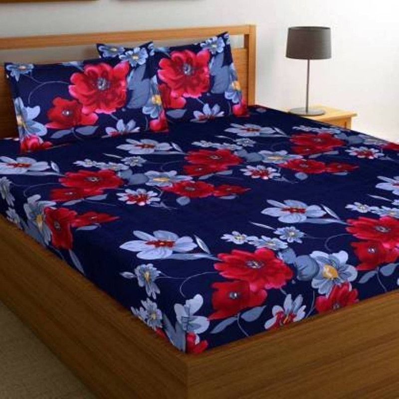 Panipat Texo Fab 150 TC Polycotton Double Printed Flat Bedsheet  (Pack of 1, Blue)