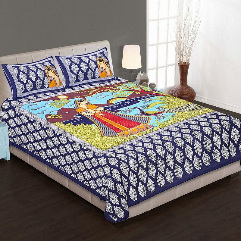 DIVIK CRAFTS 200 TC Cotton Double Printed Flat Bedsheet  (Pack of 1, Yellow)