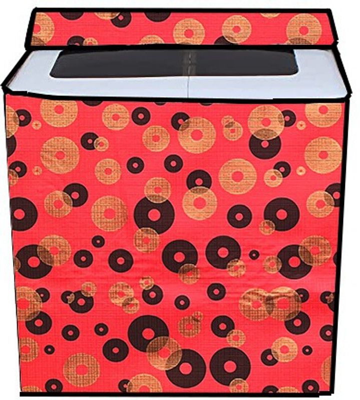 JM Homefurnishings Semi-Automatic Washing Machine Cover  (Width: 89 cm, Yellow, Red)