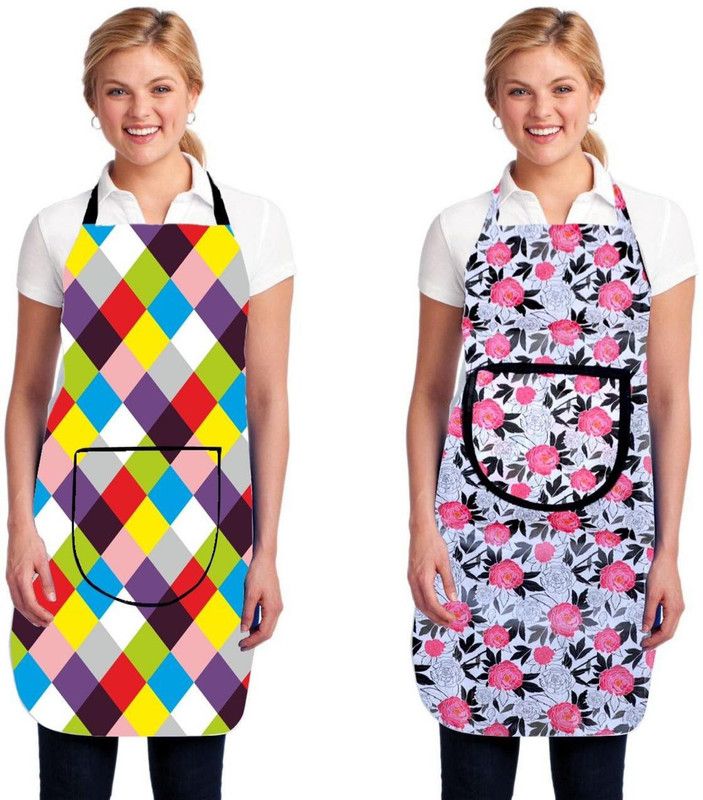 Cotton Home Use Apron - Free Size  (Multicolor, Pack of 2)