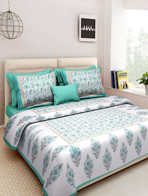 SANGANERI HANDBLOCK 240 TC Cotton Double Printed Flat Bedsheet  (Pack of 1, Multicolor)