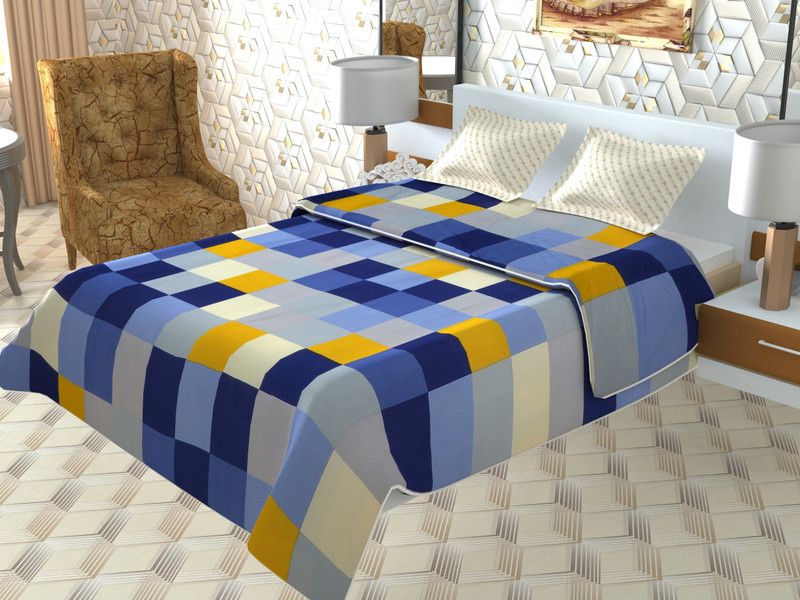 NICE ENTERPRISES Checkered Double Dohar for AC Room  (Microfiber, Light Blue)