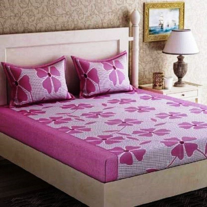 Bapoli fab 144 TC Microfiber Double 3D Printed Fitted (Elastic) Bedsheet  (Pack of 1, Pink)
