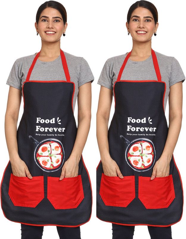 JMI Cotton Chef's Apron - Free Size  (Black, Red, Pack of 2)