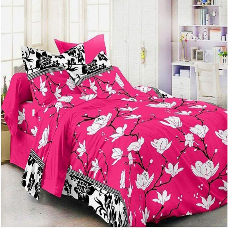Shrya 140 TC Polycotton Double Abstract Flat Bedsheet  (Pack of 1, Pink)