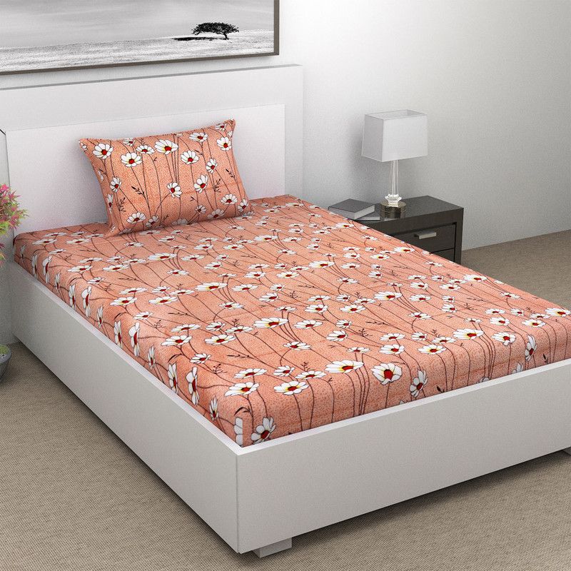 aahana home 144 TC Cotton Single Floral Flat Bedsheet  (Pack of 1, Pink)