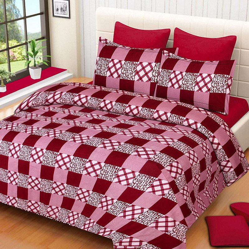 Dtex 150 TC Polycotton Double Printed Flat Bedsheet  (Pack of 1, Maroon)