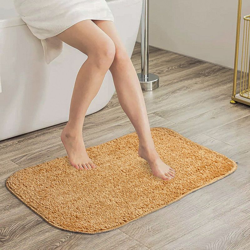 HOMEMONDE Polyester Floor Mat  (Gold, Medium)