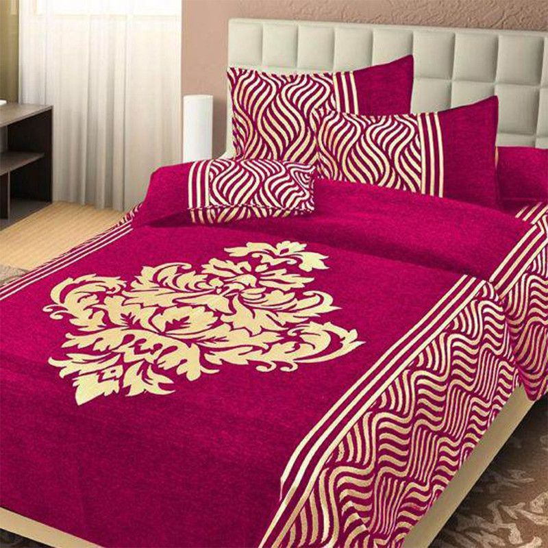 vdc 210 TC Velvet Double Self Design Flat Bedsheet  (Pack of 1, Pink)