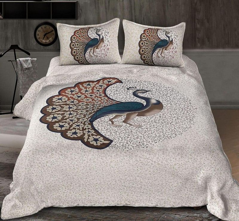 Senoraa 160 TC Cotton Double Floral Flat Bedsheet  (Pack of 1, White)
