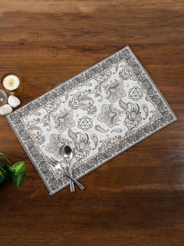 ROMEE Rectangular Pack of 6 Table Placemat  (Grey, White, Polyester)