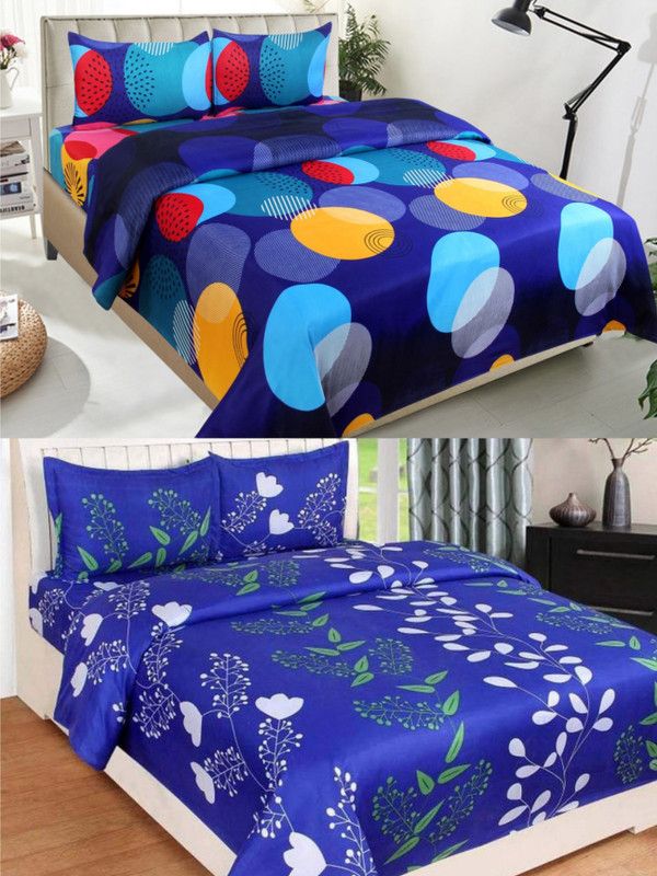 VORDVIGO 150 TC Polycotton Double Polka Flat Bedsheet  (Pack of 2, Multicolor)