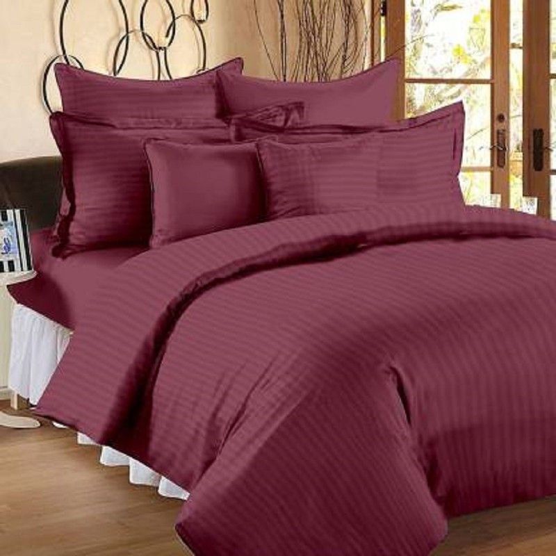 Vihaan Enterprises 210 TC Cotton King Striped Flat Bedsheet  (Pack of 1, Maroon)