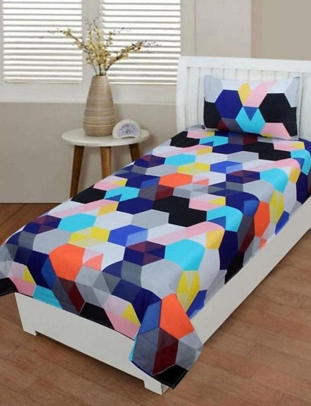 Urban Arts 144 TC Polycotton Single 3D Printed Flat Bedsheet  (Pack of 1, Pink)