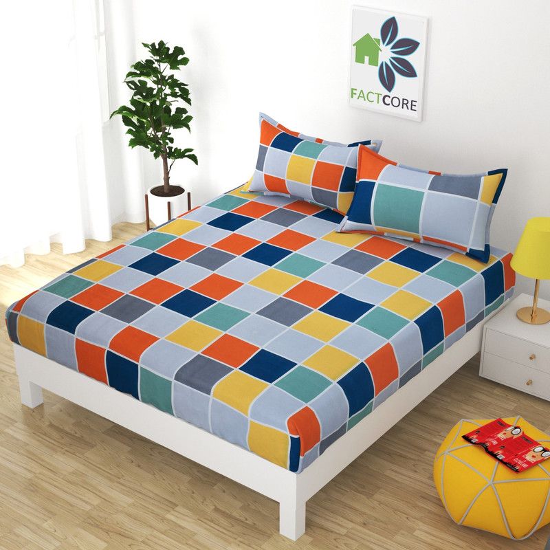 FACTCORE 144 TC Polycotton King Printed Flat Bedsheet  (Pack of 1, Multicolor)