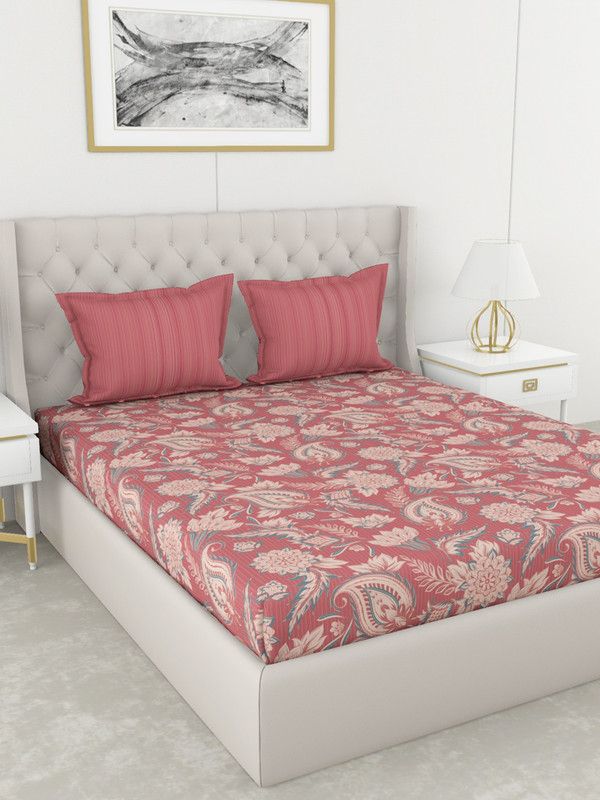 Bianca 210 TC Cotton King Abstract Flat Bedsheet  (Pack of 1, Maroon)
