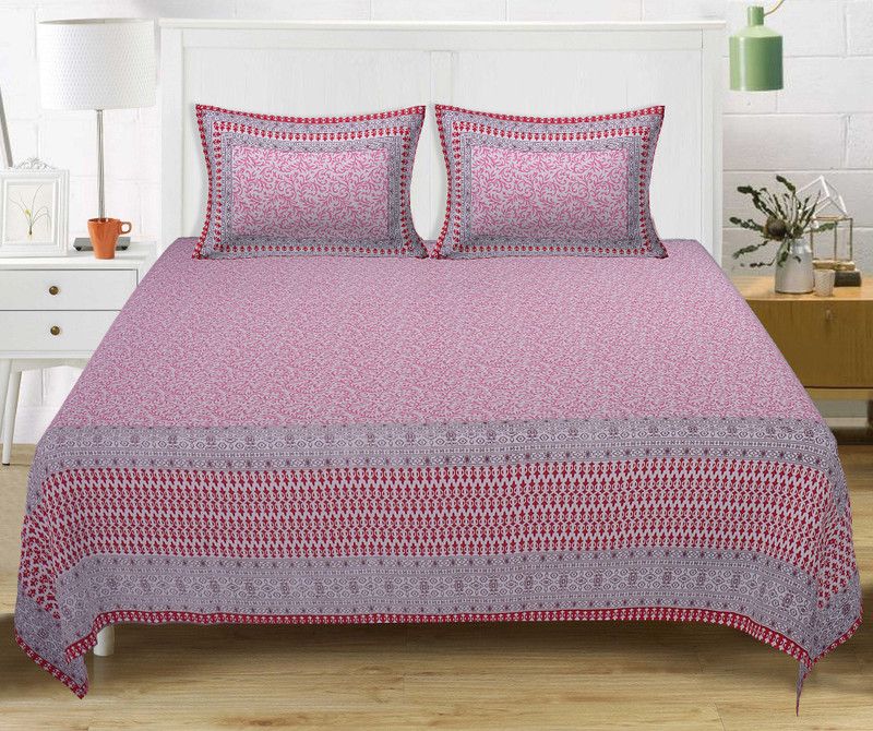 Go Texstylers 220 TC Cotton King Printed Flat Bedsheet  (Pack of 1, Pink)
