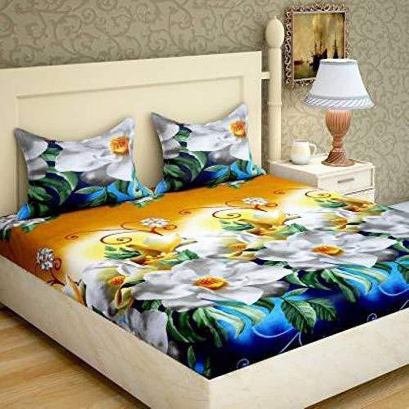 vinay ent 160 TC Microfiber Double Floral Flat Bedsheet  (Pack of 1, Multicolor)