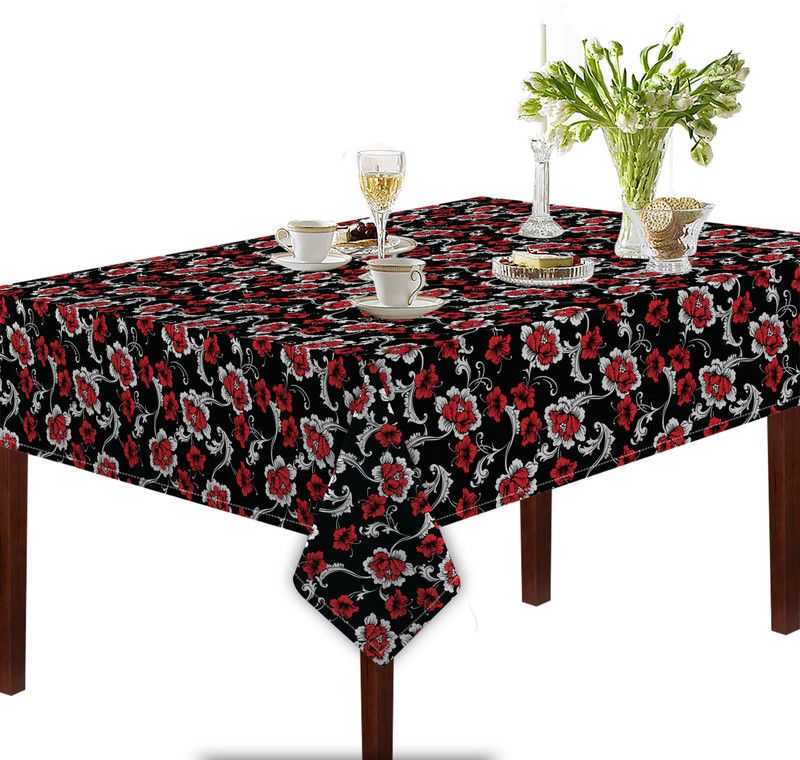 OASIS Floral 8 Seater Table Cover  (Black, Cotton)