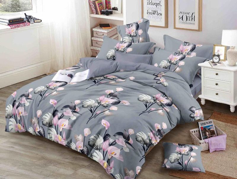 SARB TEXTILES 160 TC Cotton Double Printed Flat Bedsheet  (Pack of 1, Grey)
