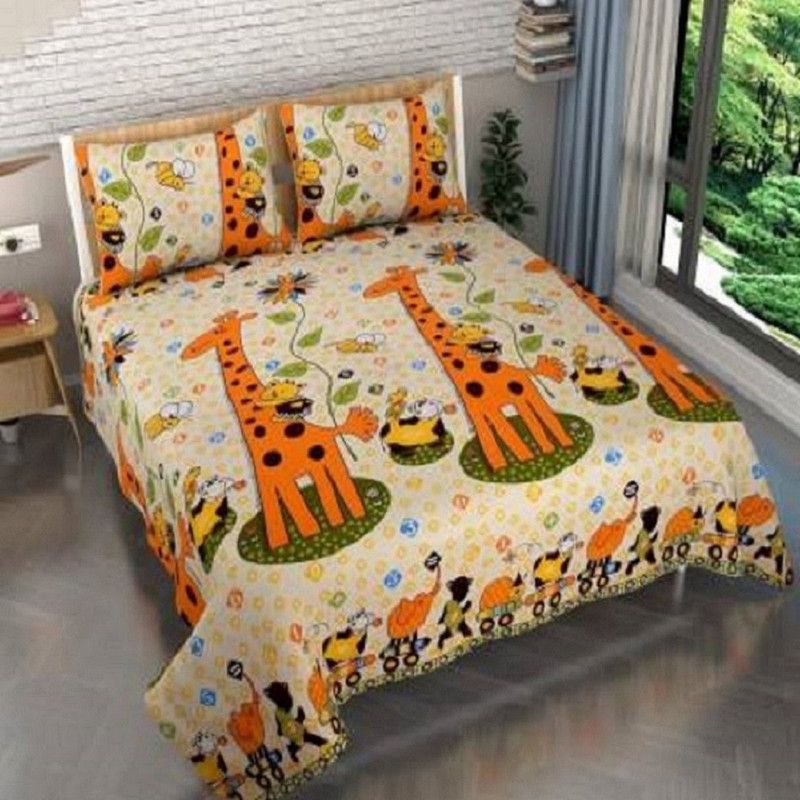 Polycotton Double Printed Bedsheet  (Pack of 1, Yellow)
