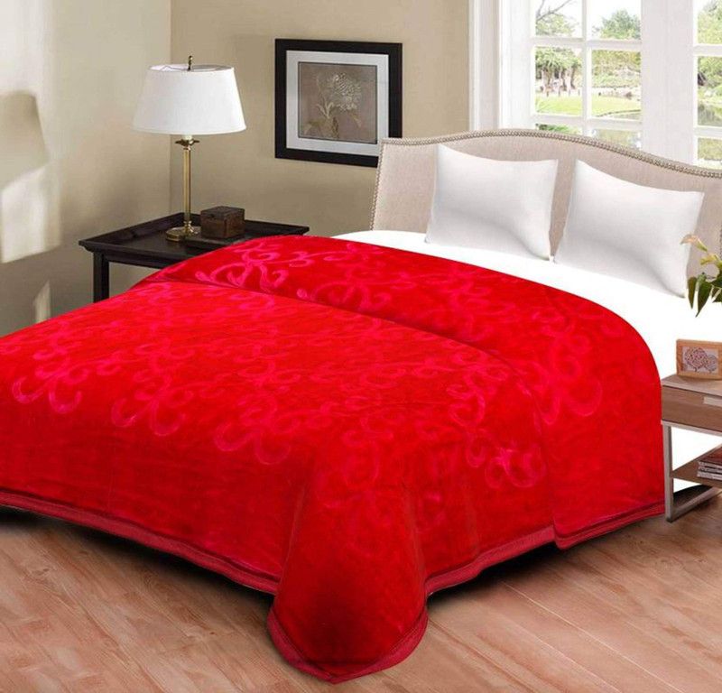 Swikon star Self Design Single Mink Blanket for Heavy Winter  (Polyester, Red)