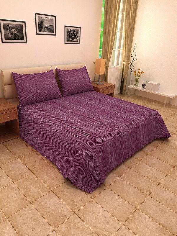 Klotthe 300 TC Cotton Double Striped Flat Bedsheet  (Pack of 1, Purple)