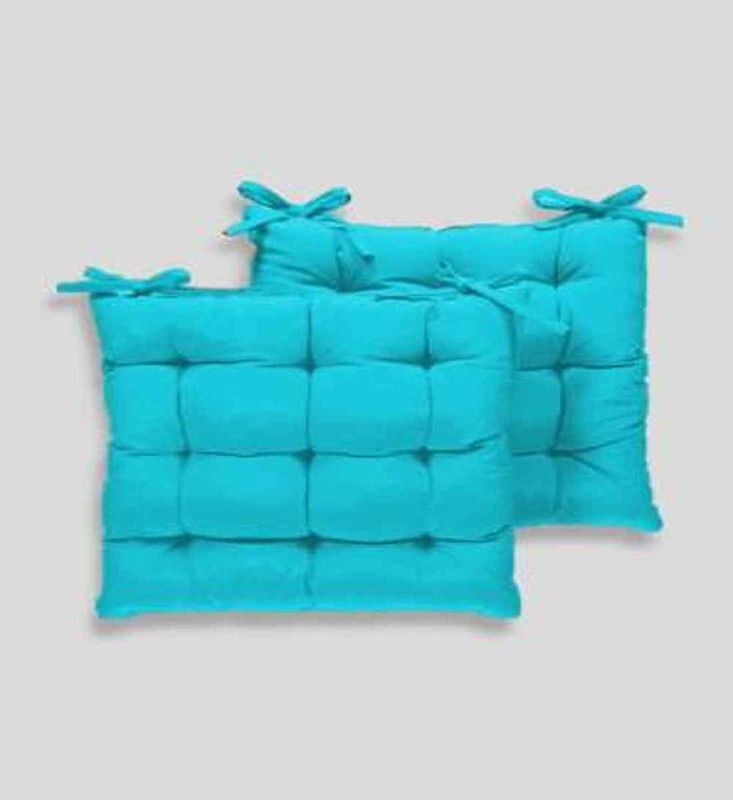 M G'S Real Decor Cotton Solid Chair Pad Pack of 2  (SEA BLUE)